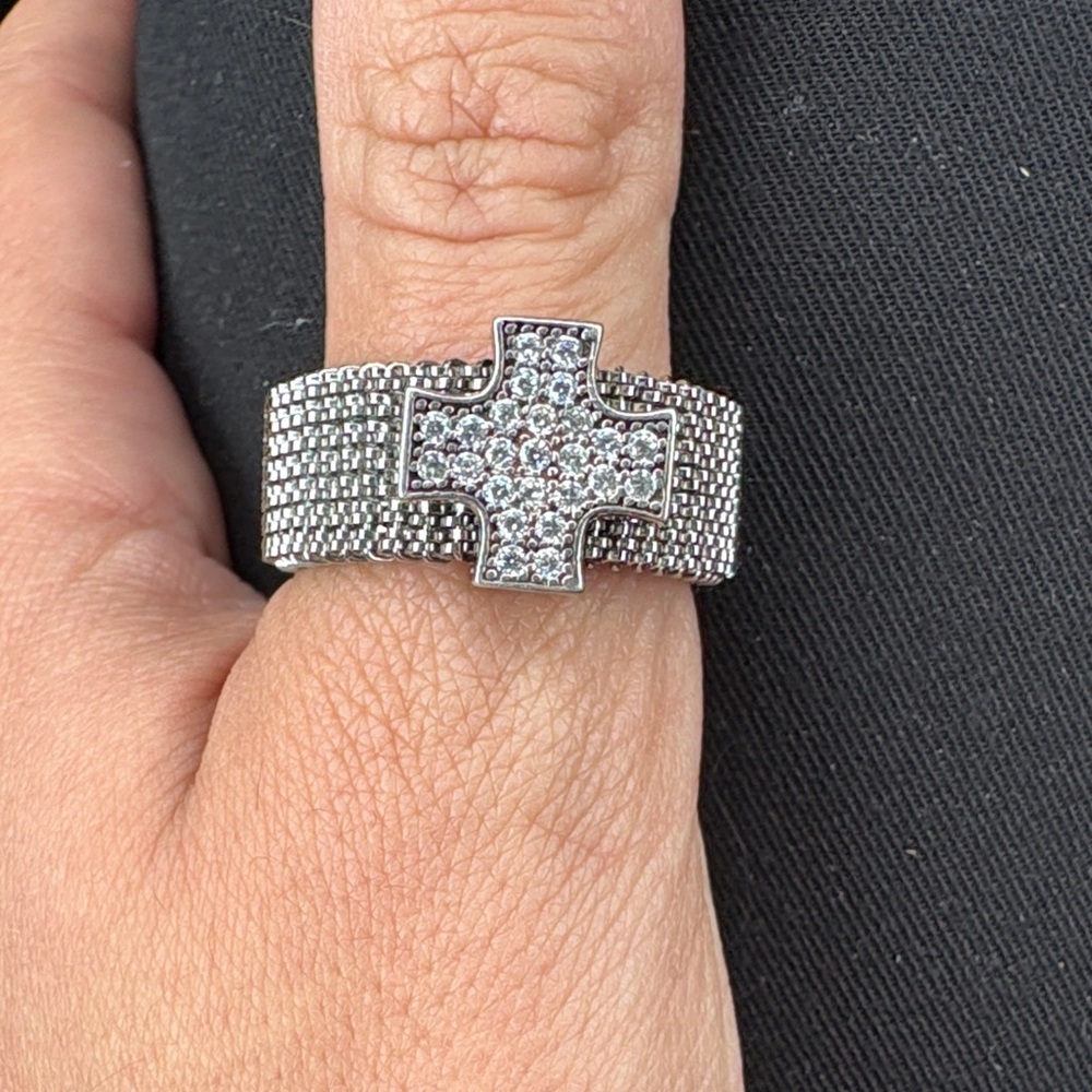 Silver Cross Ring with DQCZ